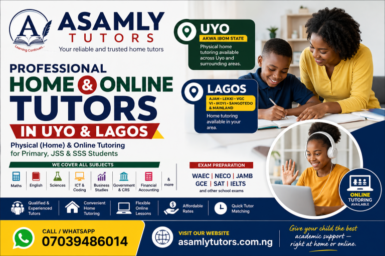 📚 Professional Home & Private Tutors in Uyo & Lagos | Asamly Tutors